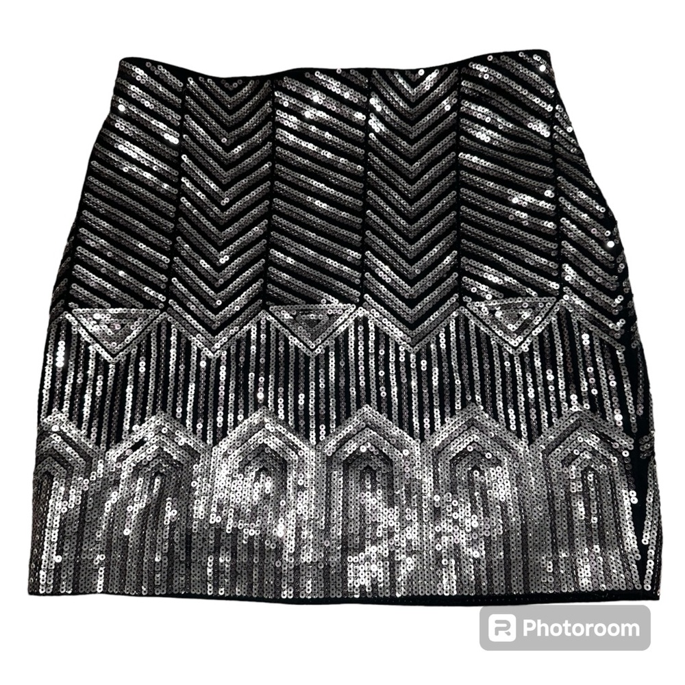 EXPRESS sequined sequins mini skirt pull-on elastic fitted Y2K silver black